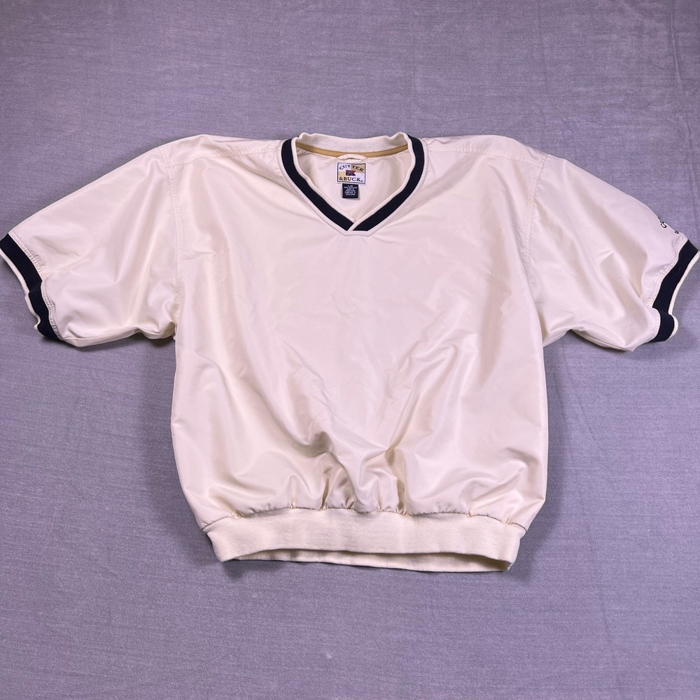 Cutter & Buck Mens Large Cream V-Neck Short Sleeve Windbreaker Golf Pullover
